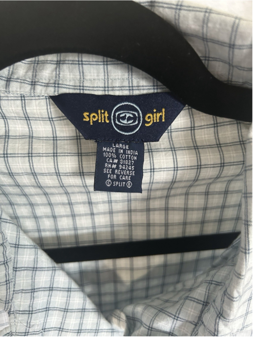 Vintage Y2K Surf Skate Split Girl Checkered Short Sleeve Shirt Blue Large